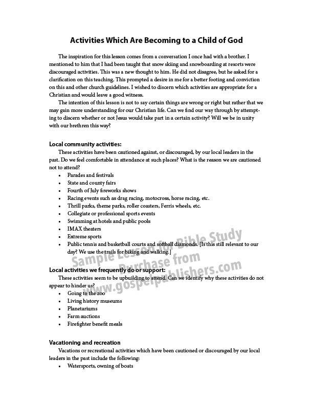 Activities Which Are Becoming to a Child of God