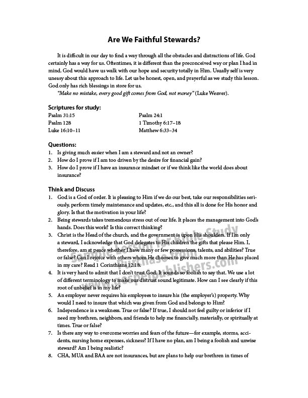 Are We Faithful Stewards?