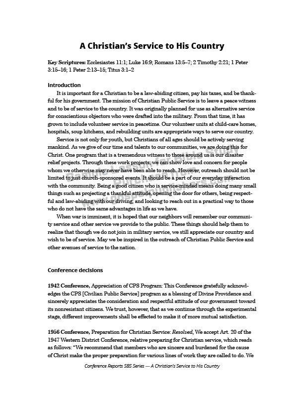 A Christian's Service to His Country